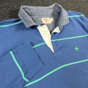 Brooks Brothers Red Fleece Mens Large Blue Striped Long Sleeve Rugby Polo Shirt